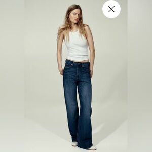 H&M Dark Blue High-Rise Wide-Leg Jeans